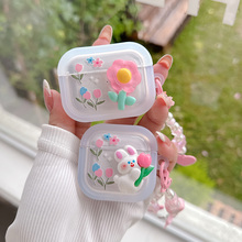 立体花朵兔子适用苹果airpods4耳机壳第4代airpods pro二代保护套air4降噪蓝牙耳机套可爱3新款软硅胶2一代女