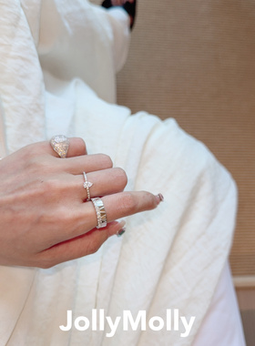 JollyMolly小众设计师925银轻奢生日礼物网红高级感重工裙摆戒