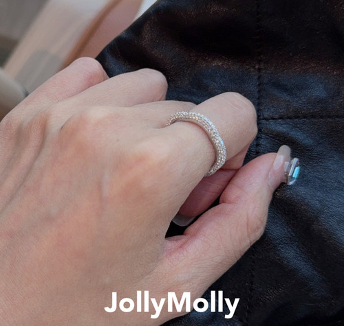 JollyMolly小众设计师925银轻奢生日礼物网红重工花朵满钻戒指