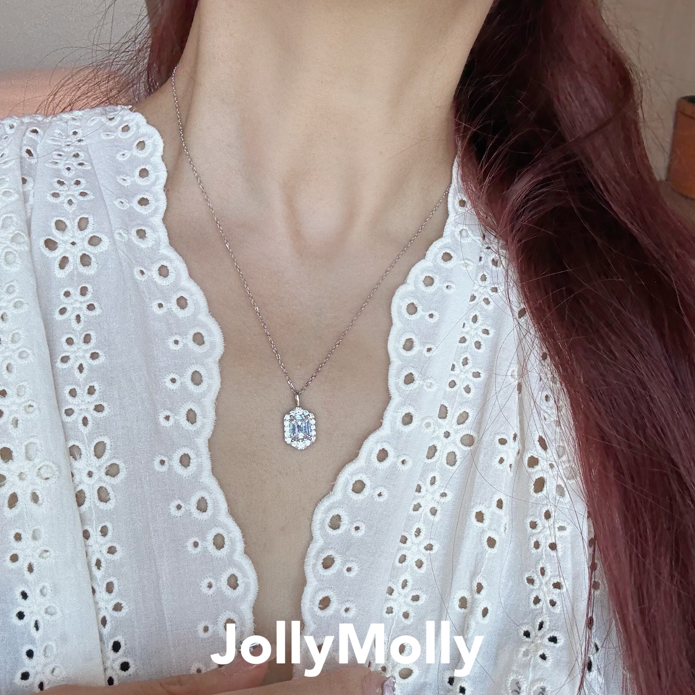JollyMolly小众设计师925银轻奢生日礼物网红高碳钻方块冰糖项链
