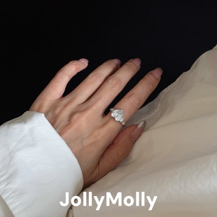 JollyMolly925银原创戒指闺蜜礼物轻奢高级感百搭重工爱心戒指