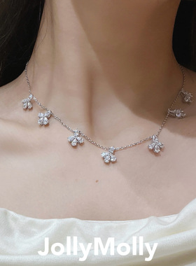JollyMolly小众设计师925银轻奢生日礼物网红重工高碳钻花丛项链