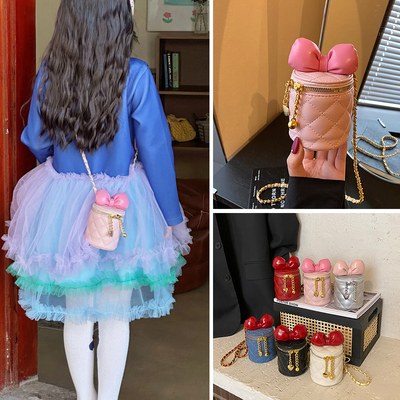 儿童包包可爱蝴蝶结圆筒包女童斜挎包洋气公主宝宝零钱单肩包女孩