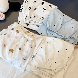 睡裤女夏季可外穿防蚊裤白色狗爪脚印长裤遛弯裤女家居裤显瘦睡裤