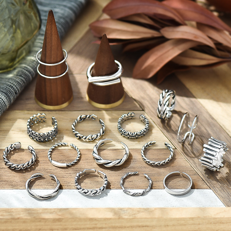 S925纯银食指戒指女活口可调节时尚指环ins潮简约网红个性冷淡风