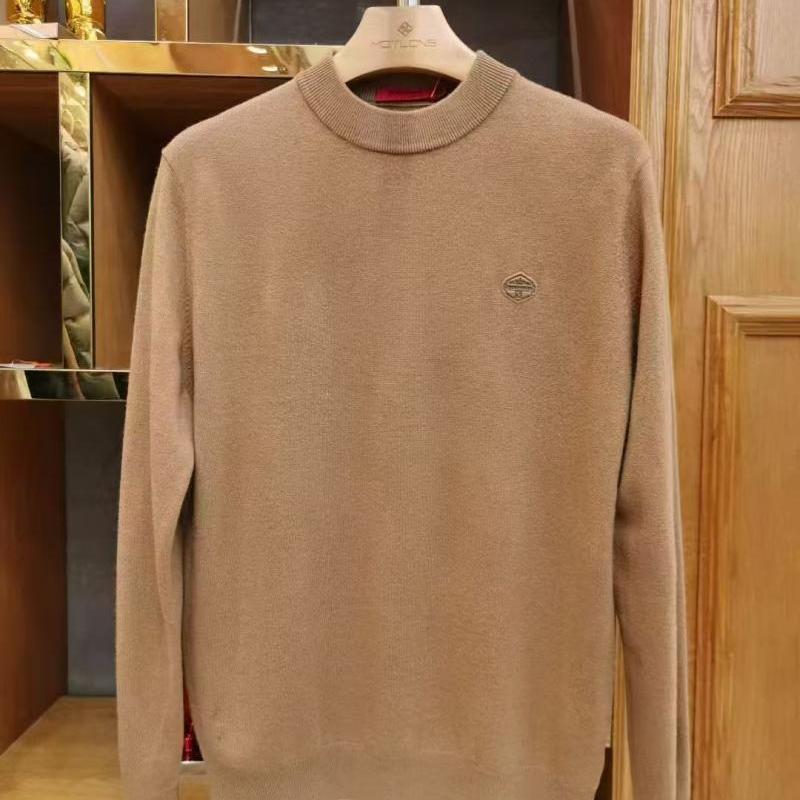 博系列冬厚款男士绣标圆领套头绵羊毛衫路卡款商务休闲款姜黄色