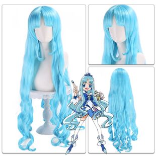 heartcatch光之美少女 来海绘里香COS假发 水蓝色波浪卷长发