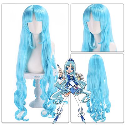 heartcatch光之美少女 来海绘里香COS假发 水蓝色波浪卷长发