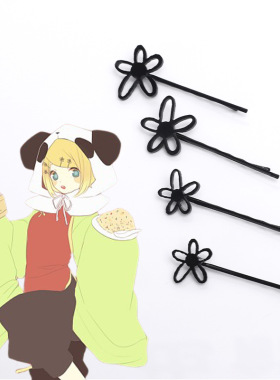 漂流假发cos头饰 镜音铃2FanClub小花黑色发夹一字夹发饰VOCALOID