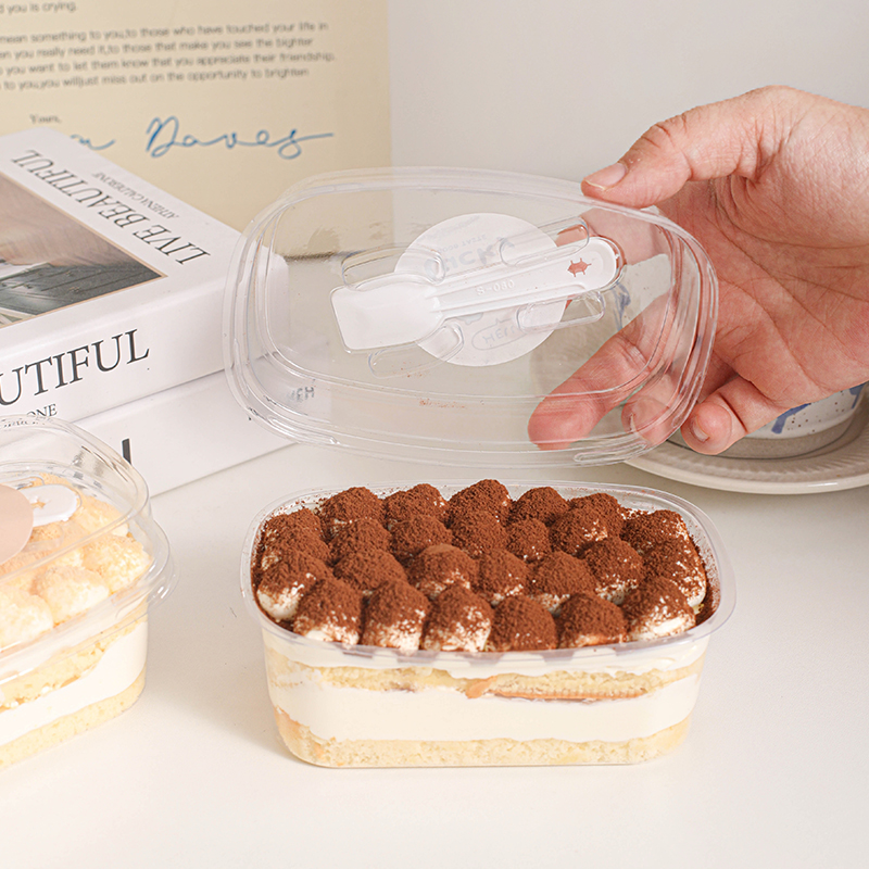 一次性千层蛋糕盒提拉米苏奶油打包盒慕斯木糠豆乳便当盒子带勺子