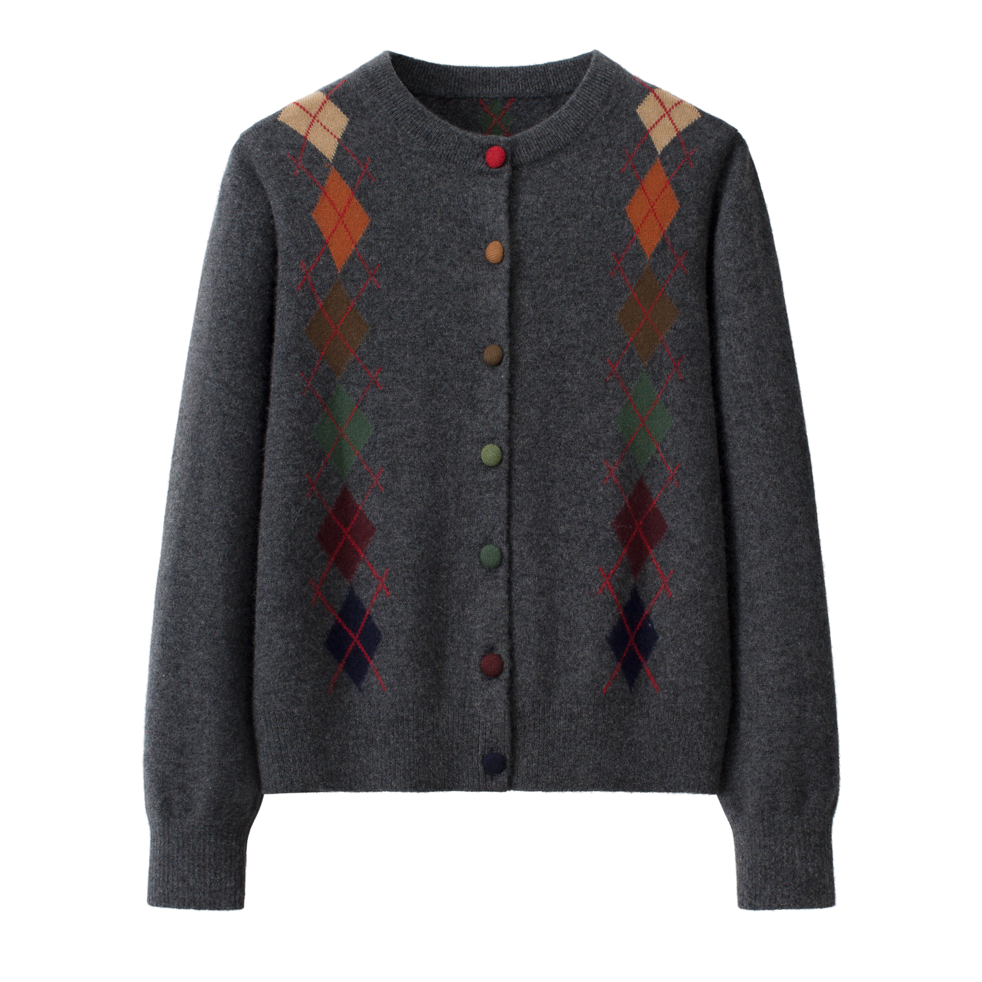 来自鄂尔多斯市100%山羊绒复古菱形格开衫针织衫