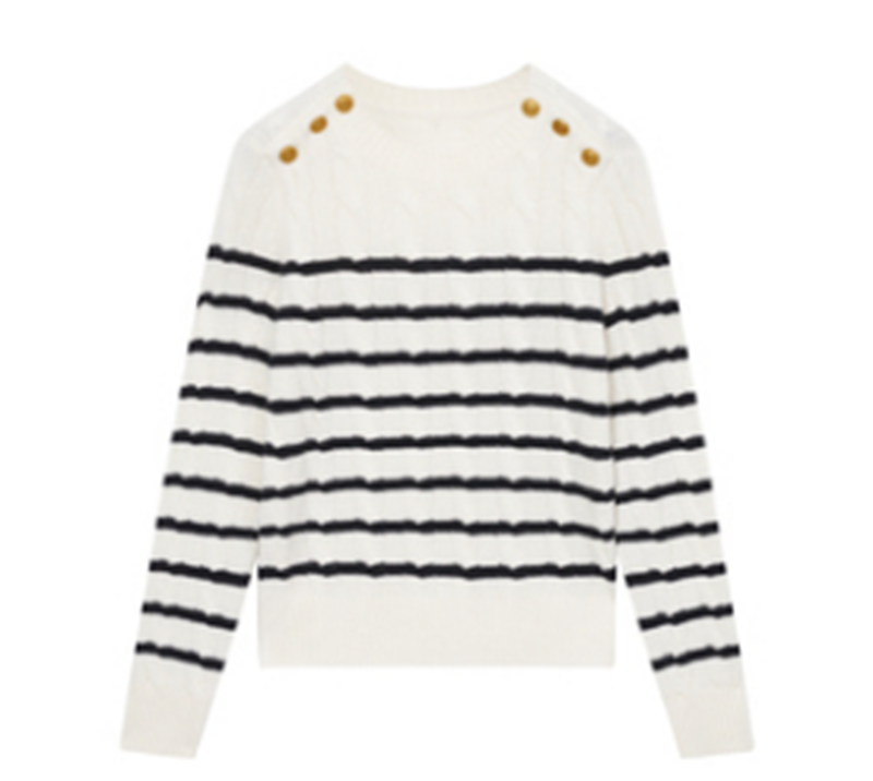 22秋冬新款纯羊绒衫女圆领绞花条纹针织毛衣