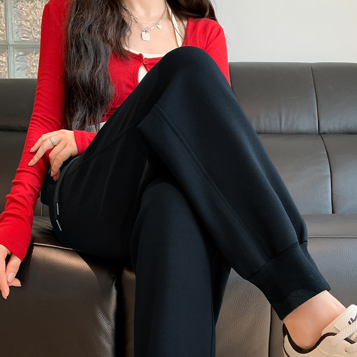 秋冬季黑色运动裤女新款加绒