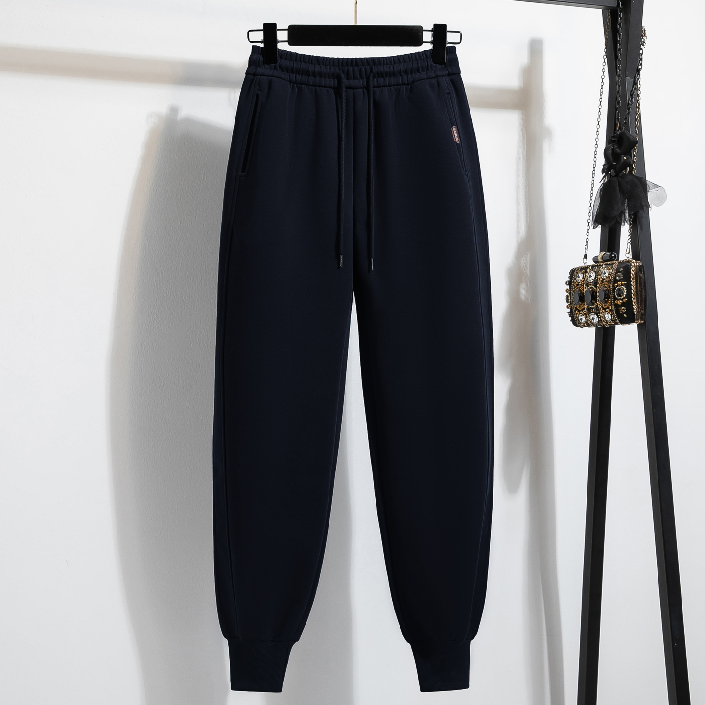 运动裤女秋冬加绒束脚裤抽绳加厚