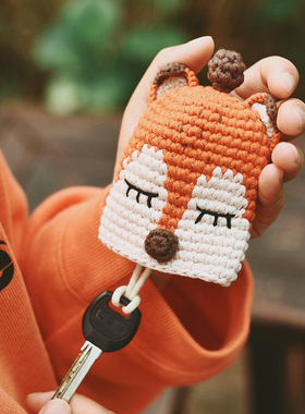 日韩小众可爱狐狸精致钥匙包纯手工编织毛线汽车用钥匙包包高品质