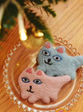 个性潮手工制作尼泊尔羊毛毡成品胸针卡通猫咪徽章包包配饰服饰品
