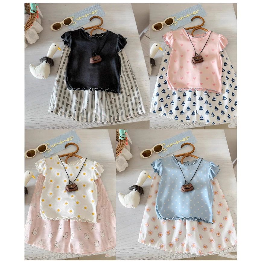 2025新款夏季女宝宝套装甜美可爱碎花短袖T恤衫直筒裤子两件套装,童装/婴儿装/亲子装,套装,淘宝优惠券,粉丝福利购,淘宝优惠卷