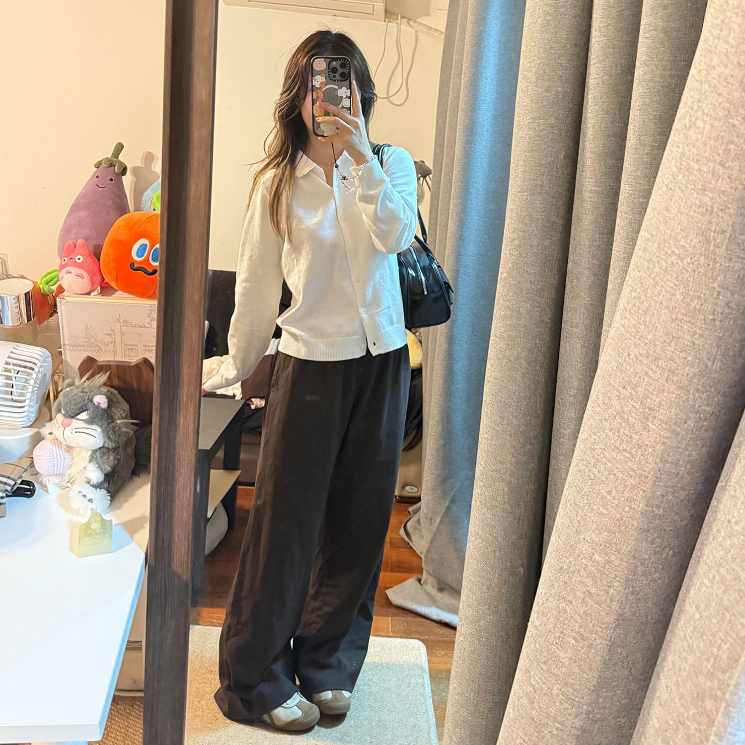 iamannieww秋冬女装上衣韩系温柔娃娃领花边打底针织开衫显瘦外套