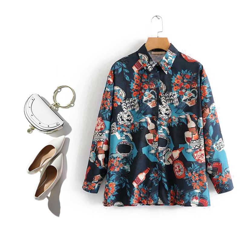 度假风INS衬衣 2019夏季新款抽象碎花下摆两侧开叉宽松女士衬衫|ruв категории Женская одежда, рубашка - от Buy2taobao.com для оказания профессиональной услуги покупки агента Taobao