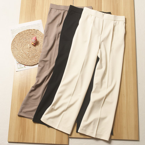 韩系简约后腰松紧显瘦直筒长裤