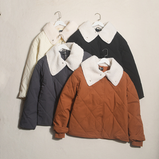 外贸单防泼水复古情侣款 羊羔毛绗缝夹棉休闲翻领棉衣棉服棉袄外套