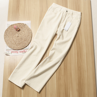 女士白色高腰直筒休闲牛仔裤 柜子原600 春秋新款 型jue了 女 版