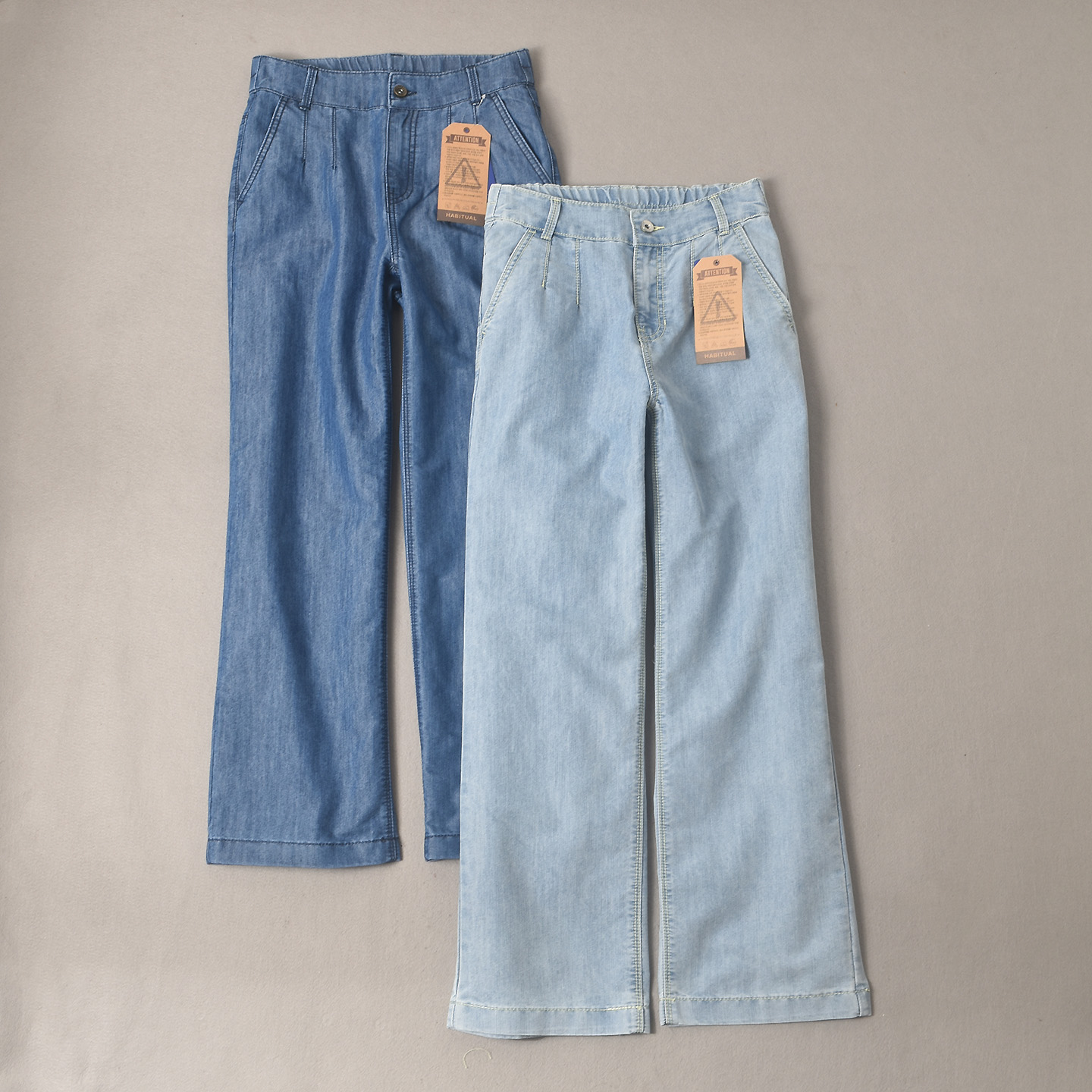 高腰窄版阔腿裤牛仔裤女