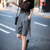 高腰直筒中裤 2025夏季 女 休闲西装 五分裤 欧货潮女短裤 百搭显瘦窄版