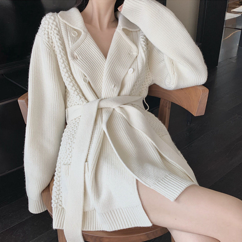 加厚毛衣女开衫2023秋冬新款爆款韩版宽松慵懒麻花针织外套中长款