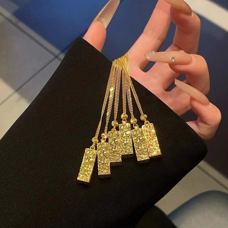 四方来财碎冰冰项链女925纯银时尚百搭爆闪24k金色吊坠小红书爆款