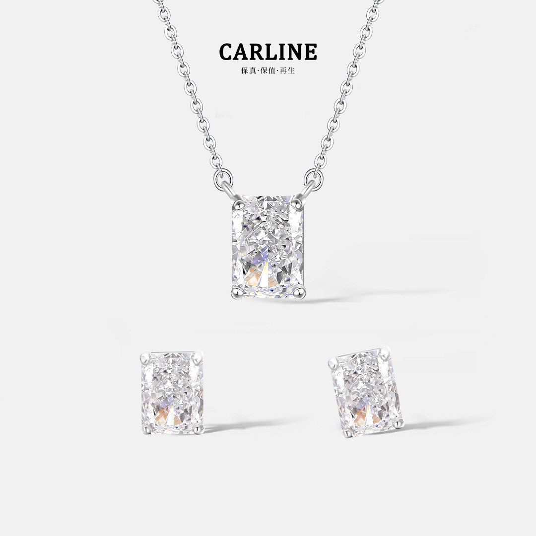 冰花锆石爆闪s925纯银项链耳钉套装小众轻奢高级感锁骨链生日礼物