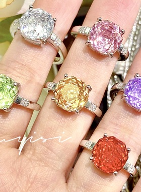 高级感轻奢气质百搭八角玫瑰切紫钻戒指高碳钻艳丽彩宝粉钻指环