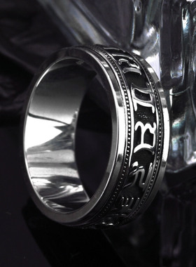 925纯银手饰韩版创意复古泰银360旋转六字真言转运戒指男银饰指环