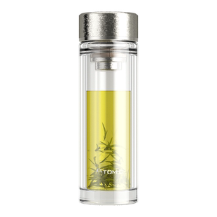 tomic特美刻双层纯钛玻璃杯高硼硅带盖男水杯茶水分离耐高温杯子