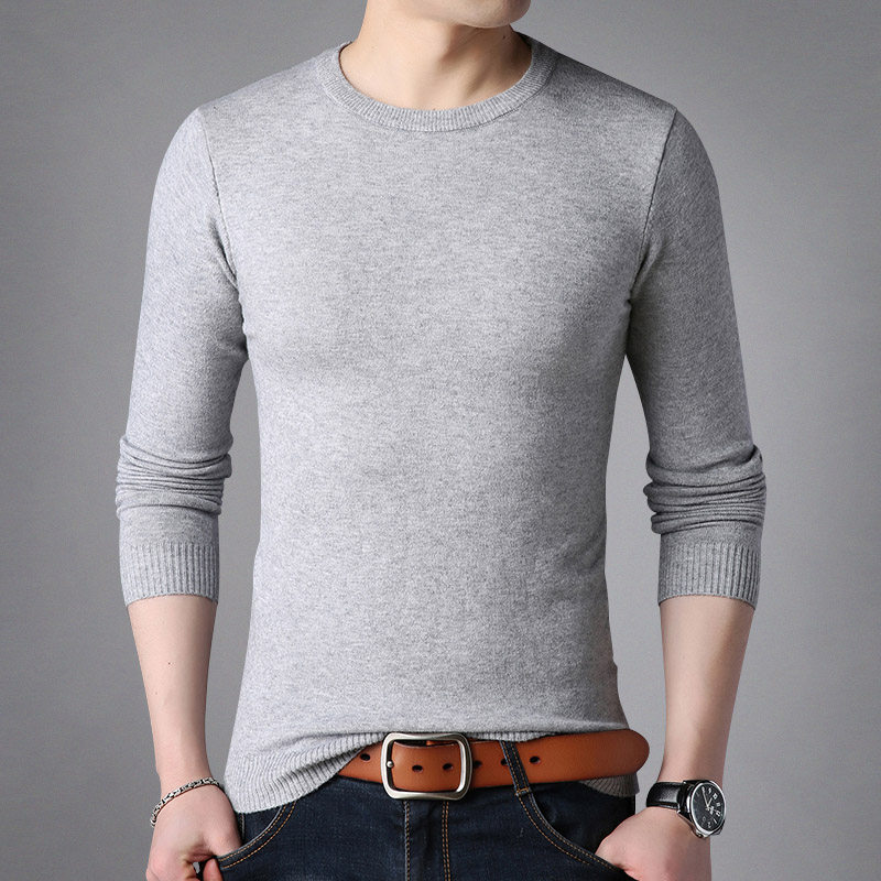 春秋男士长袖T恤薄款圆领针织衫韩版修身毛衣纯色打底衫大码线衣