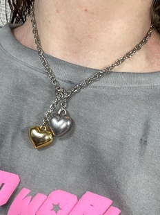 日本小众Marland Backus金属链条磨砂做旧双色打结爱心吊坠项链