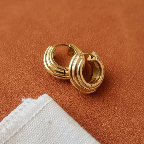 欧美日常通勤极简多层纹理钛钢小耳圈  法式小巧精致时髦百搭耳环