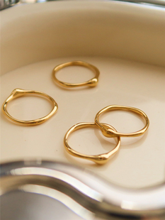 百搭指环女 钛钢复古法式 欧美小众时髦个性 圆面凸角细圈叠戴戒指