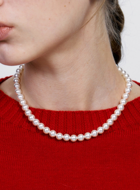 韩国fever同款ins复古正圆白色珍珠项链  气质搭配玻璃钢锁骨链女