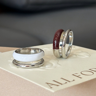 2025年秋冬新款 美拉德棕色银色双层极简时髦戒指戒指日常叠戴指环