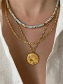 欧美Hermina 星月钱币叠戴蛇骨链女 蛇皮纹天然石项链 athen s同款