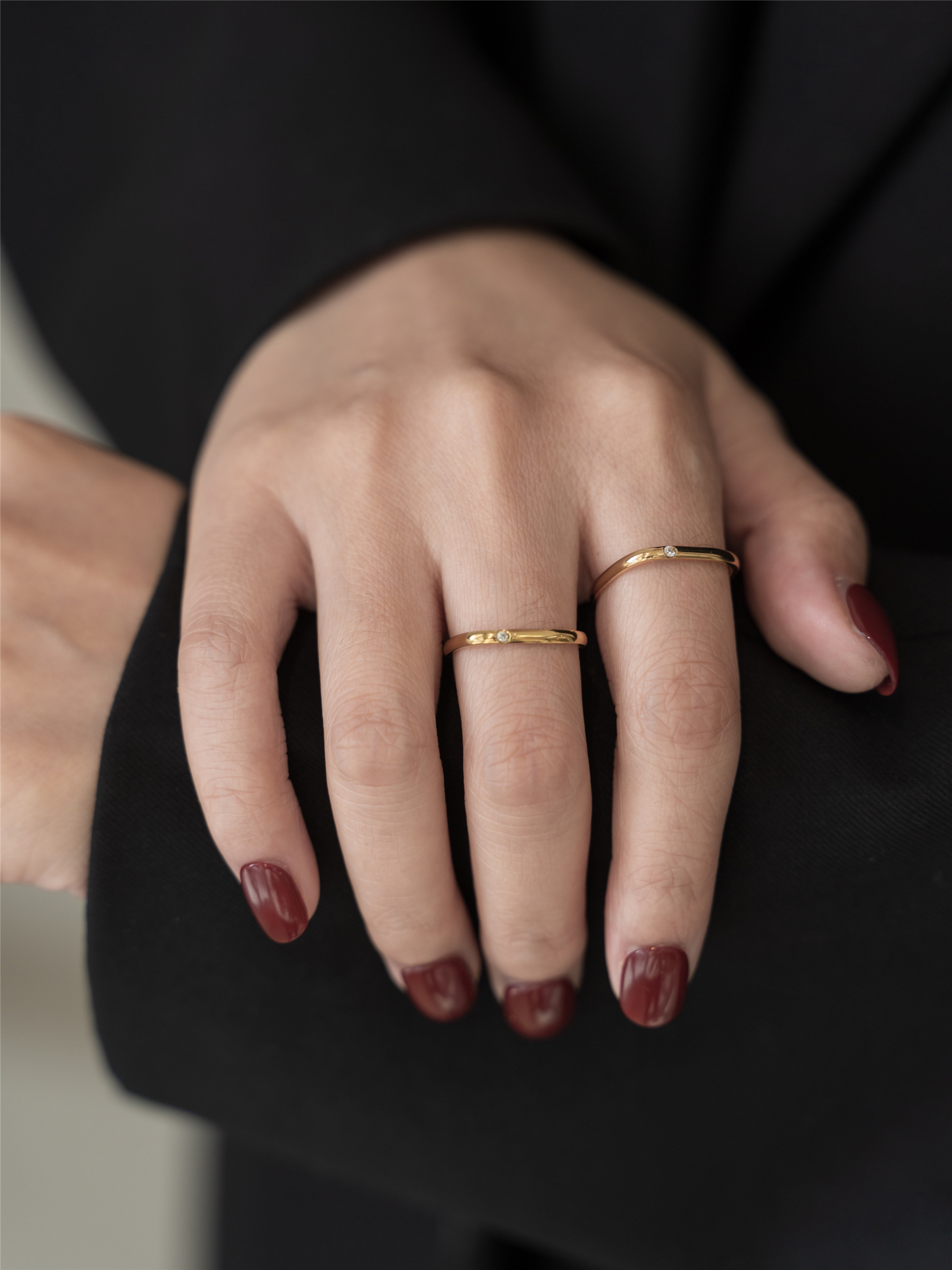 56小方戒方形戒指镶钢镀真金个性