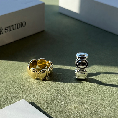 丹麦小众设计lie studio同款金属搭配戒指 椭圆光面拼接时髦指环