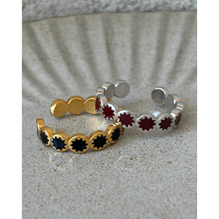 开口可调节叠戴指环 金属酒红色珐琅滴釉日月灵感戒指 ABOA 同款