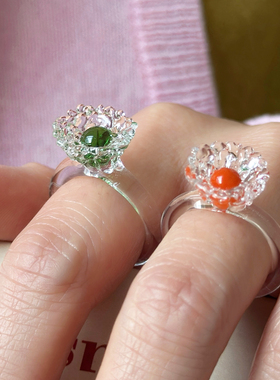 11小众设计纯手工玻璃烧制戒指 彩色花朵造型显白不褪色琉璃指环