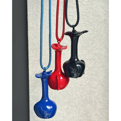 高级时髦红色珐琅滴釉立体水瓶吊坠项链  蓝色显白抽拉调节毛衣链