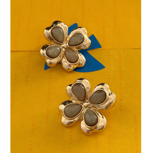 925银针金色四叶草镶茶晶夸张时髦耳钉  护身符系列吴昕同款戒指