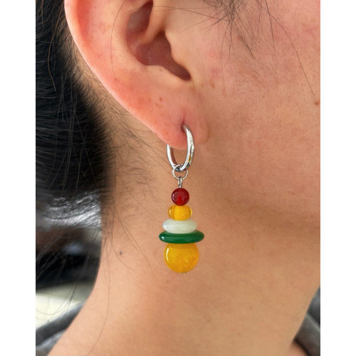 小众设计彩色天然石圣诞树可爱耳环  同款白色珍珠吊坠显白项链