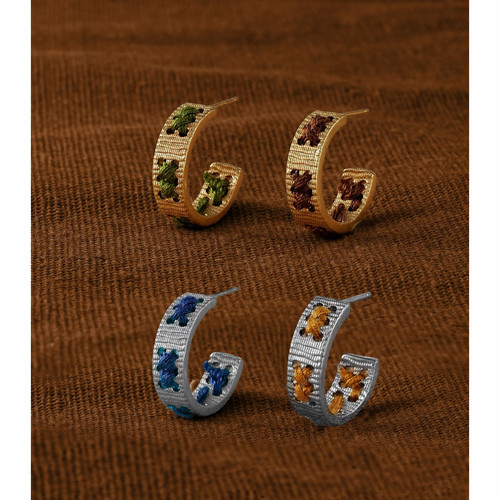 925银针秋冬新款小众设计彩色穿线耳环 复古时髦金属毛线精致耳圈