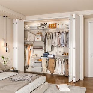 威能金属衣柜卧室折叠门衣橱收纳储物柜子开放式 步入衣帽间可定制